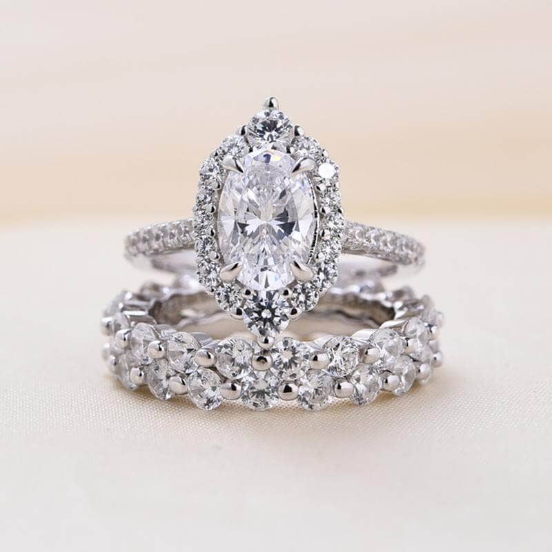 Oval Cut Simulated Diamond 3PC Wedding Ring Set - Black Diamonds New York