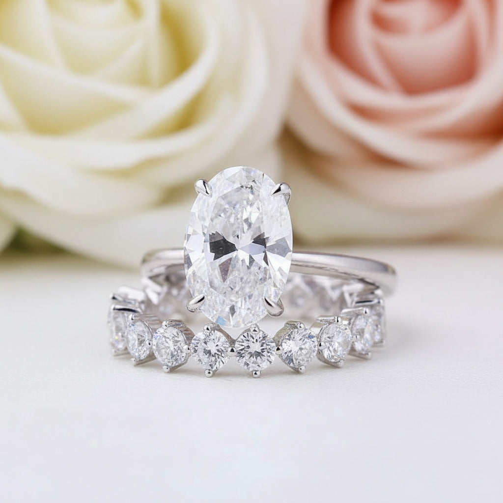 Oval Cut Simulated Diamond Solitaire Wedding Set-Black Diamonds New York