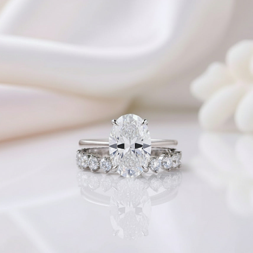 Oval Cut Simulated Diamond Solitaire Wedding Set-Black Diamonds New York