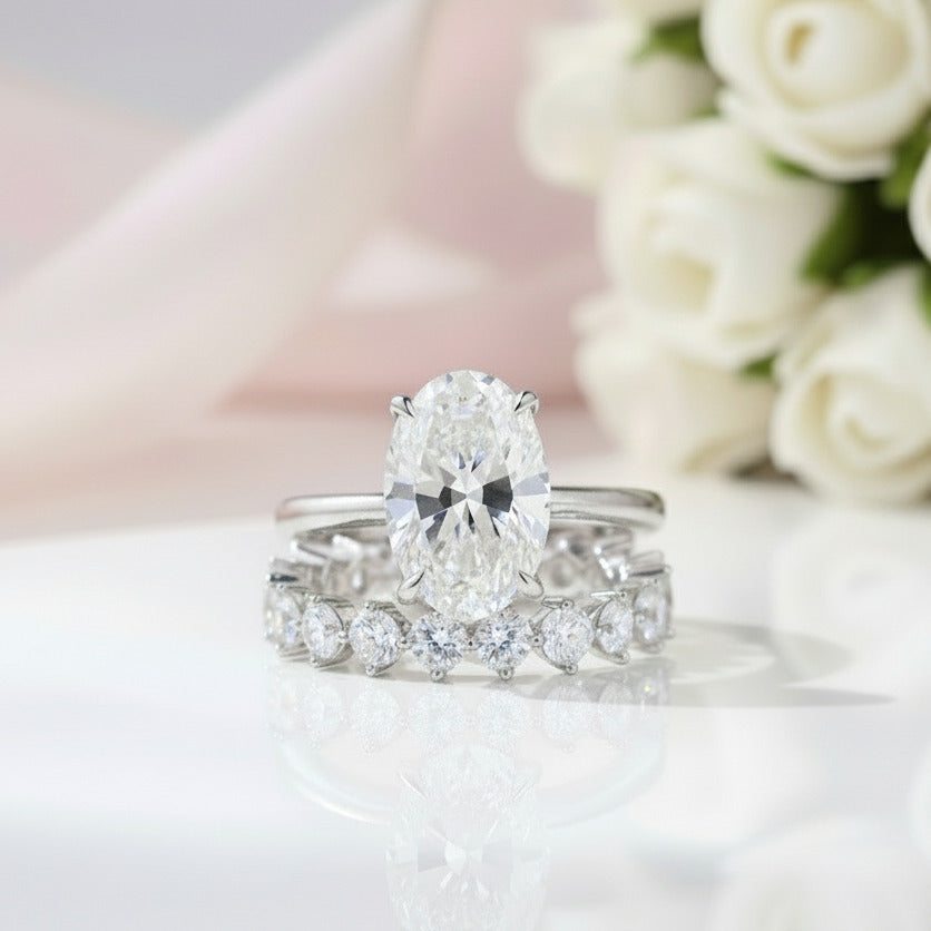 Oval Cut Simulated Diamond Solitaire Wedding Set-Black Diamonds New York