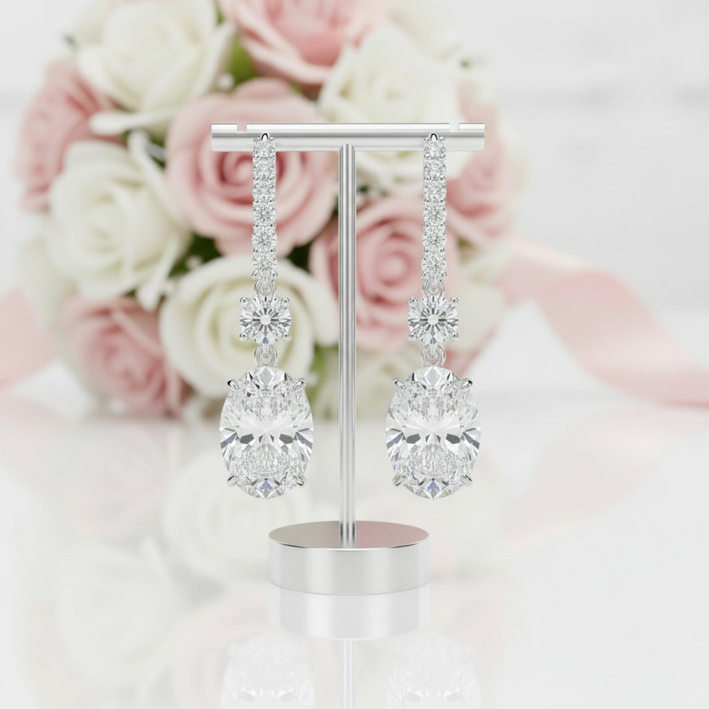 Oval Cut Diamond Option Drop Earrings-Black Diamonds New York