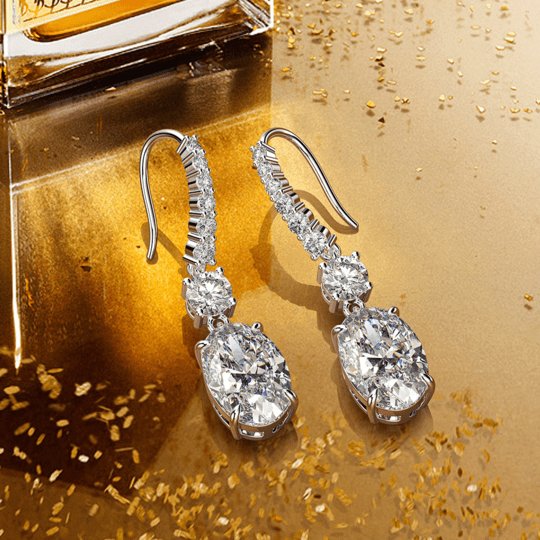 Oval Cut Sona Simulated Diamond Drop Earrings-Black Diamonds New York