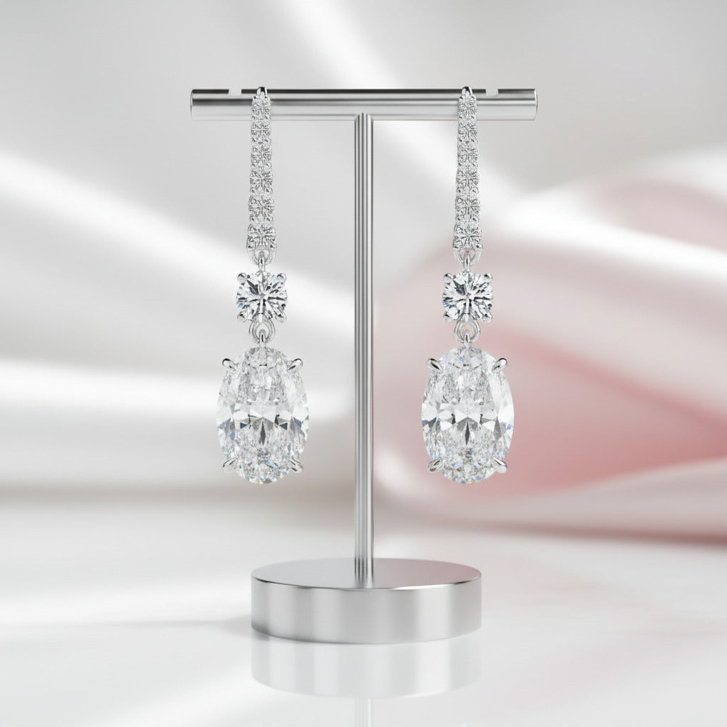Oval Cut Diamond Option Drop Earrings-Black Diamonds New York