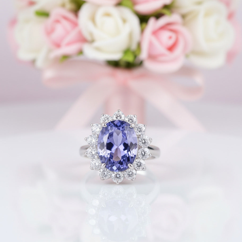 Blue Oval-cut Diamond Option Halo Engagement Ring-Black Diamonds New York