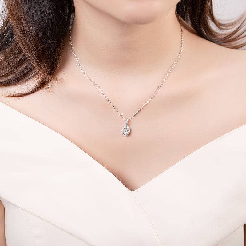 Oval Halo Moissanite Pendant Necklace Earrings Set - Black Diamonds New York