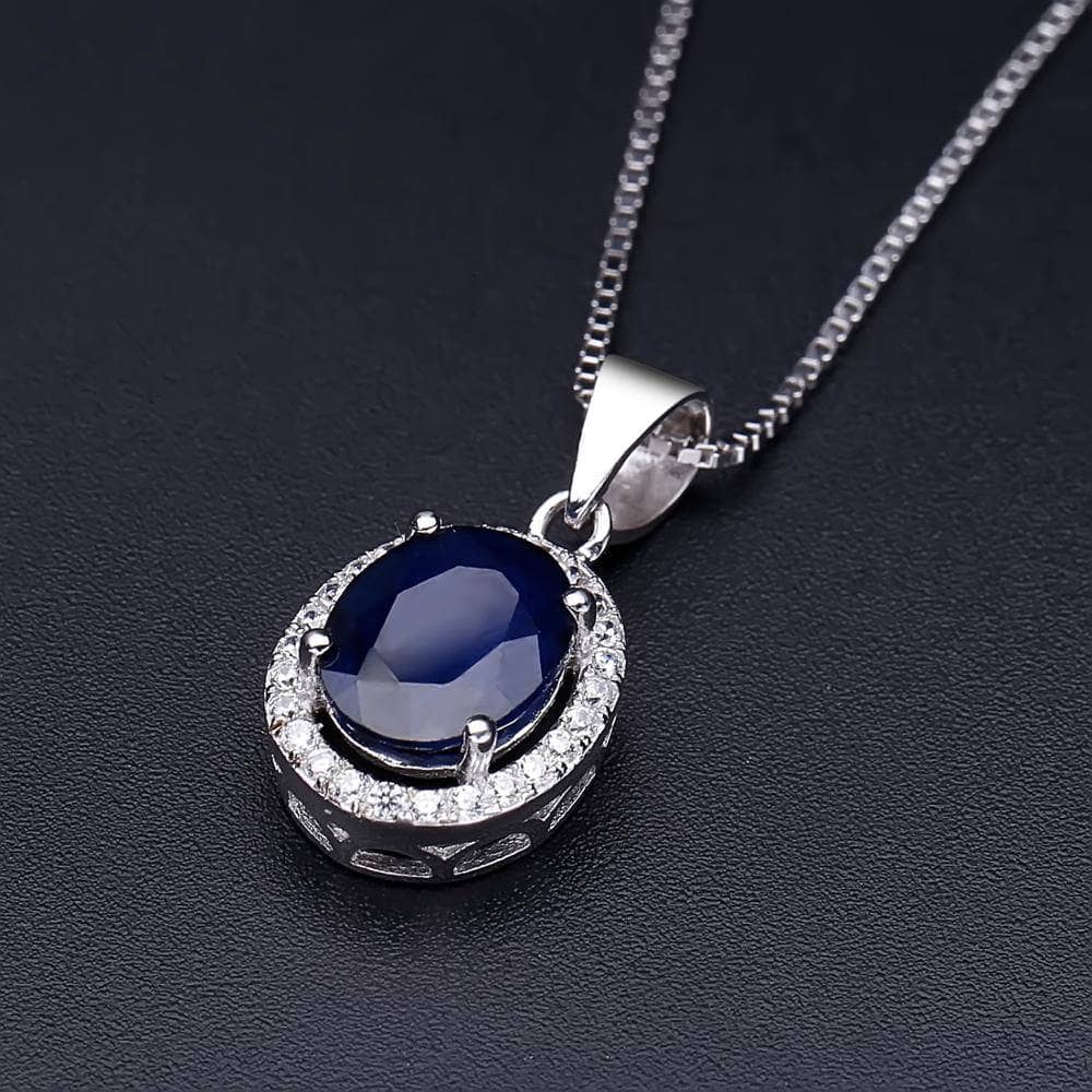 Oval Natural Blue Sapphire Gemstone Jewelry Set-Black Diamonds New York