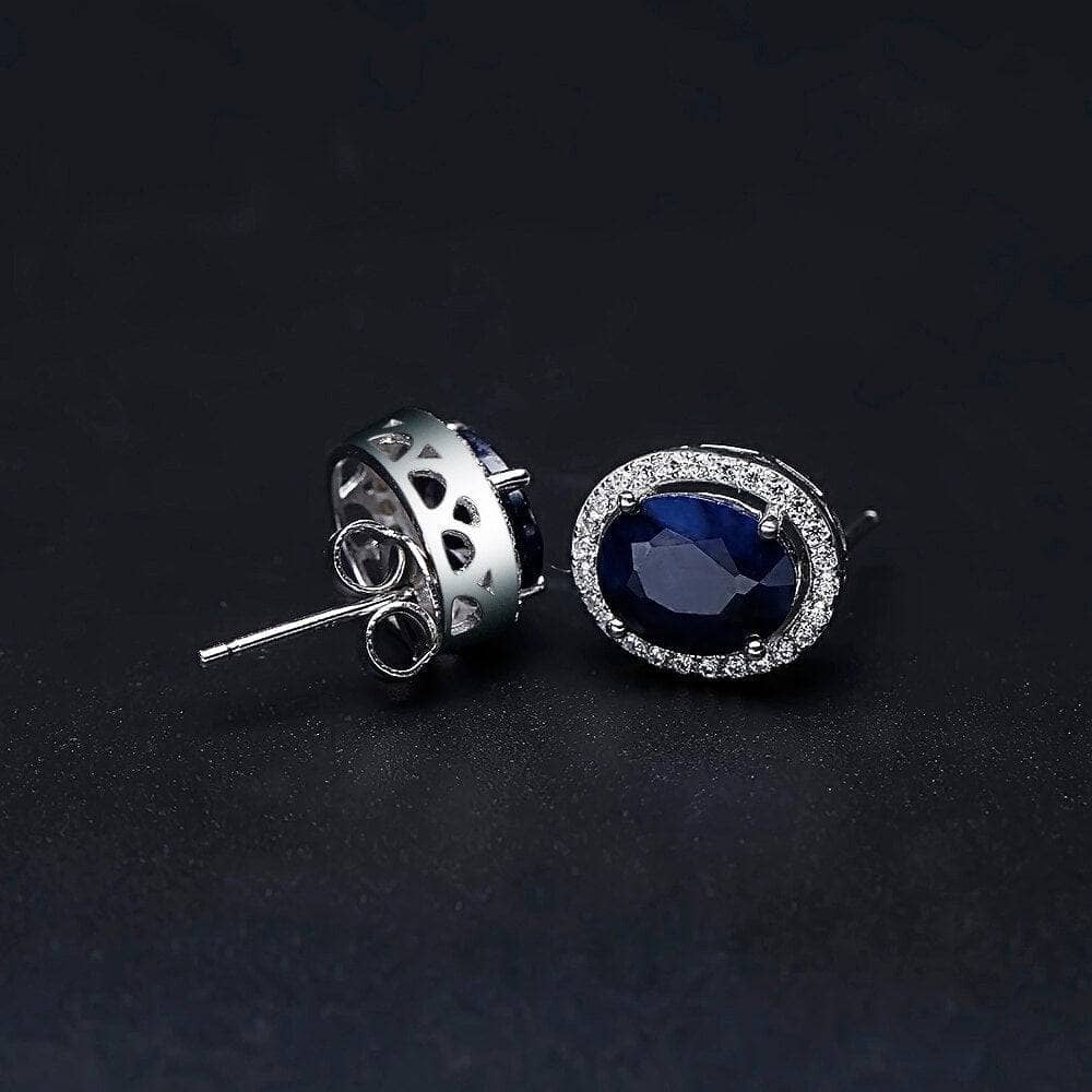 Oval Natural Blue Sapphire Gemstone Jewelry Set-Black Diamonds New York