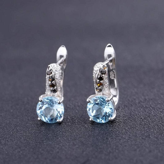 Oval Natural Sky Blue Topaz & Smoky Created Diamond Jewelry Set-Black Diamonds New York