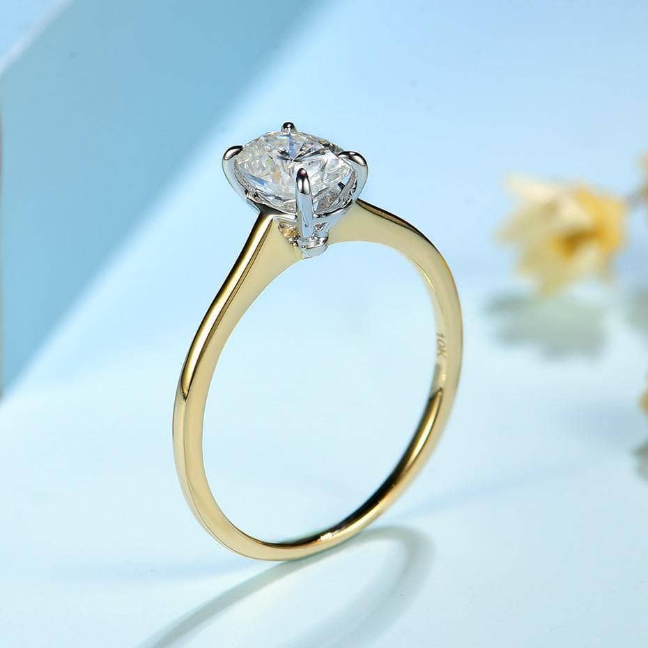 Oval Solitaire Diamond 10K Yellow Gold Engagement Ring-Black Diamonds New York