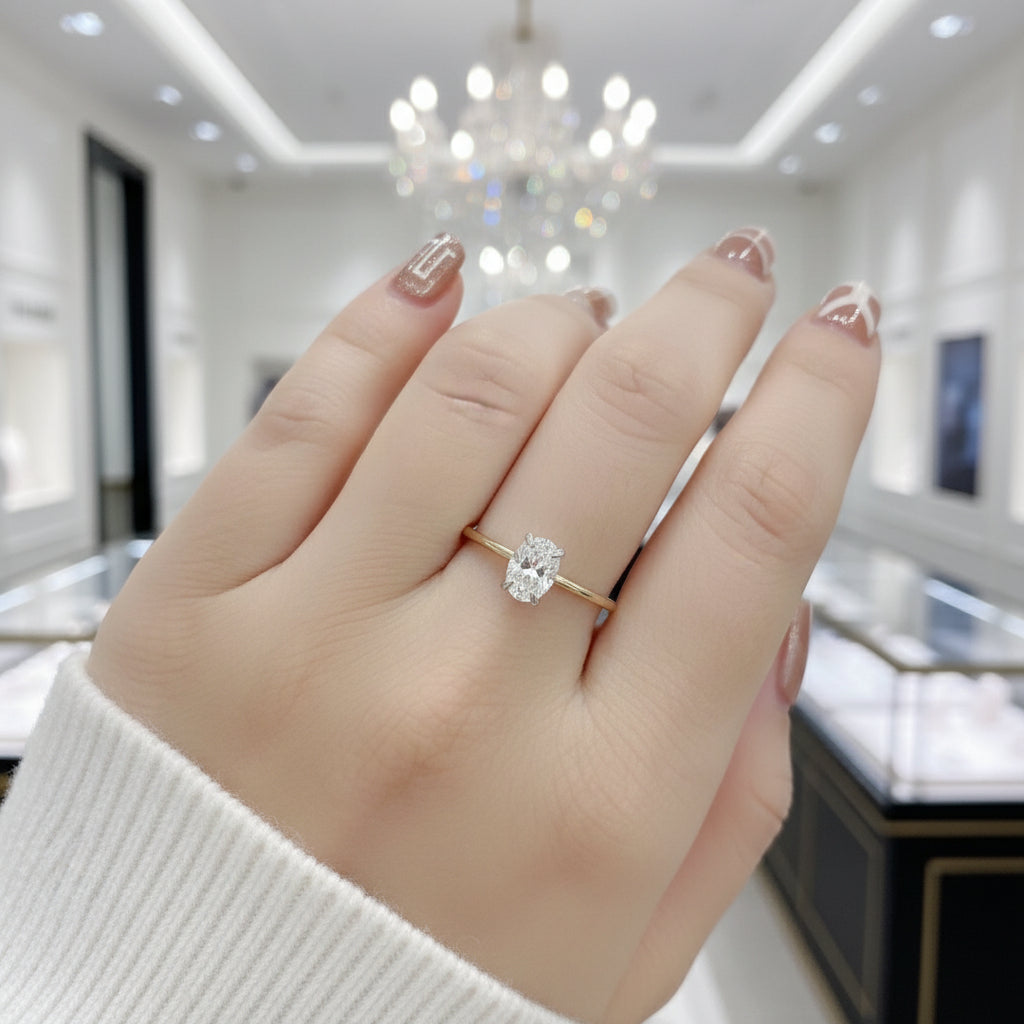 Oval Solitaire Diamond 10k Yellow Gold Engagement Ring-Black Diamonds New York