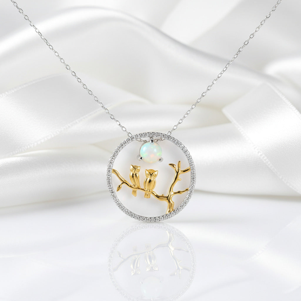 Owl Moon Amethyst and Ethiopia Opal Necklace-Black Diamonds New York