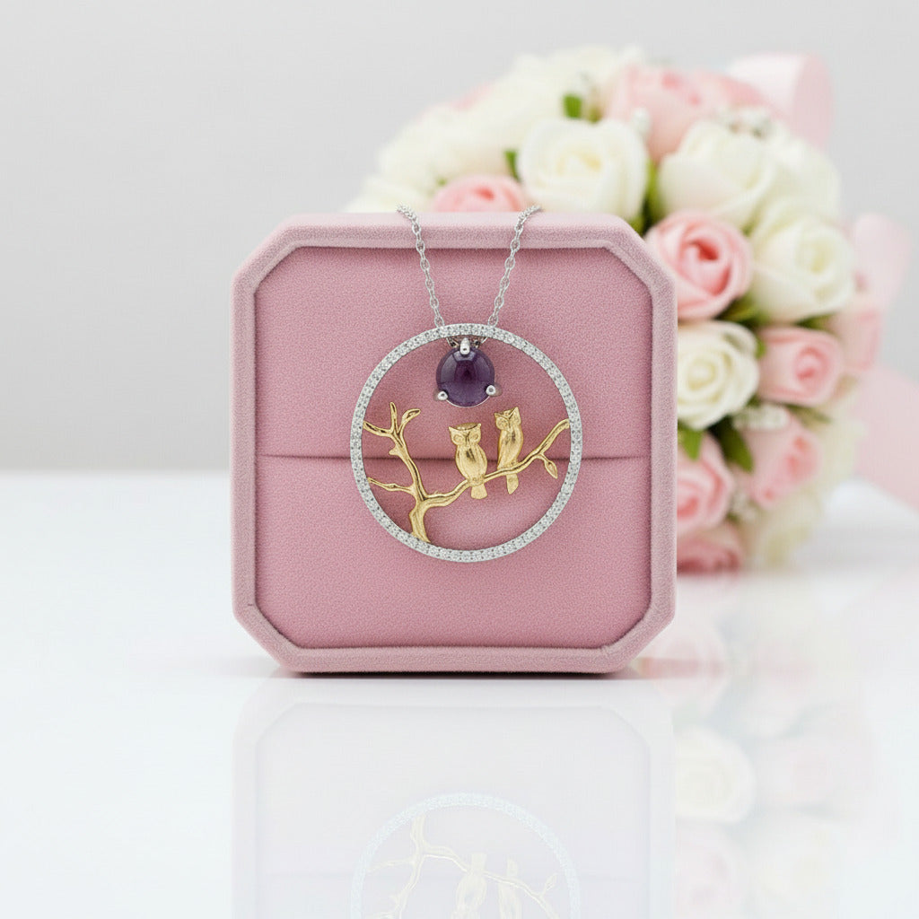 Owl Moon Amethyst and Ethiopia Opal Necklace-Black Diamonds New York