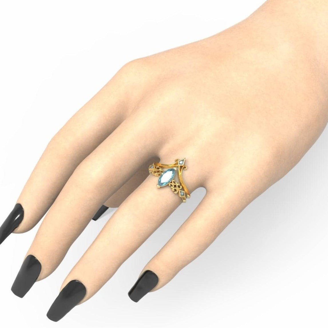 Paladin's 2-piece Ring Set (Women)- 14k Yellow Gold Video Game Inspired Rings - Black Diamonds New York