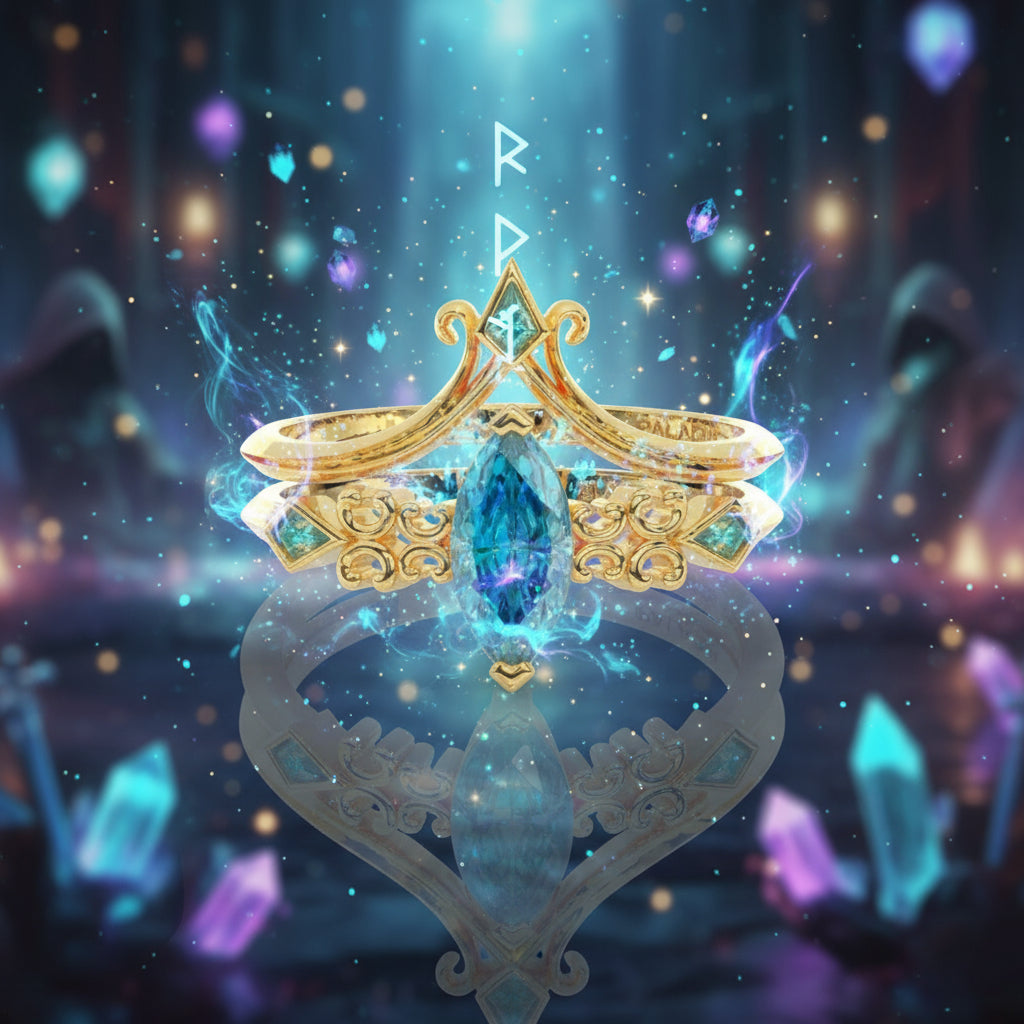 Paladin's 2-piece Ring Set (Women)- 14k Yellow Gold Video Game Inspired Rings-Black Diamonds New York