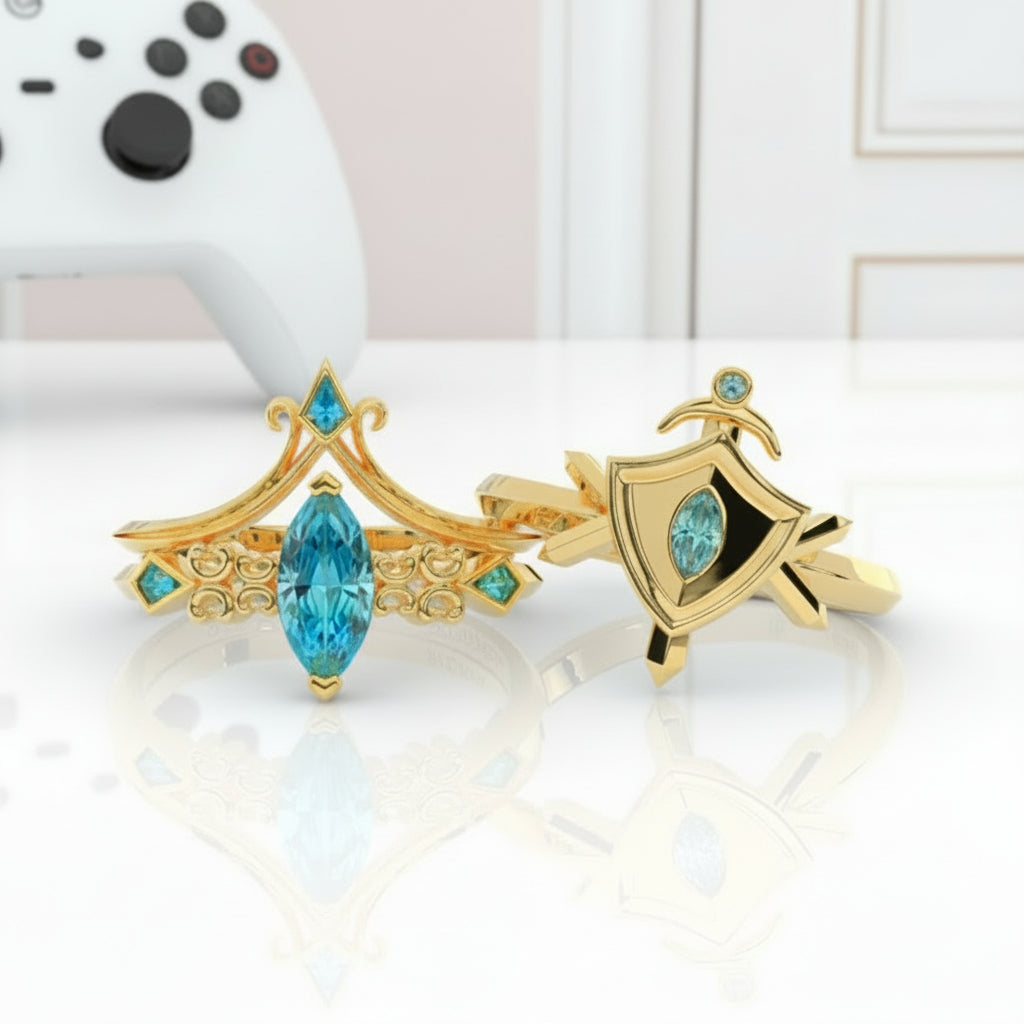 Paladin's Shield Ring (Unisex)- 14k Yellow Gold Video Game Inspired Rings-Black Diamonds New York