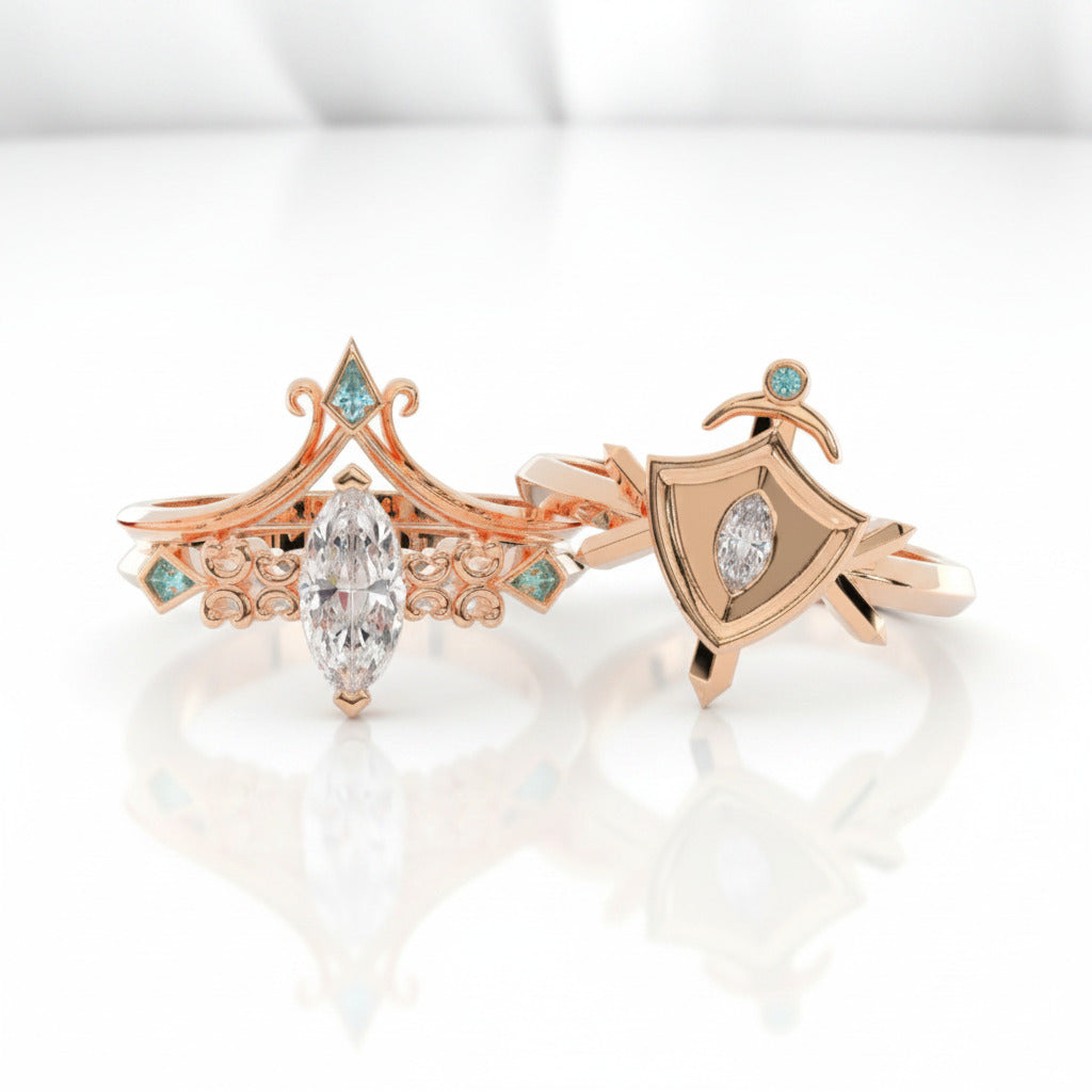 Paladin's Shield Ring (Unisex)- 14k Yellow Gold Video Game Inspired Rings-Black Diamonds New York