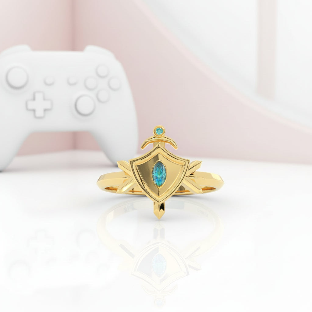 Paladin's 2-piece Ring Set (Women)- 14k Yellow Gold Video Game Inspired Rings-Black Diamonds New York