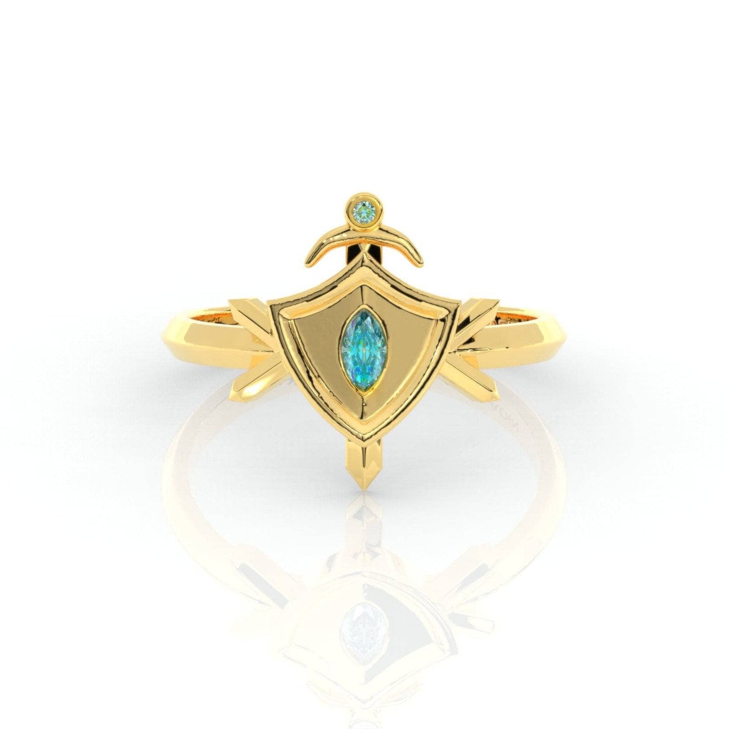Paladin's Shield Ring (Unisex)- 14k Yellow Gold Video Game Inspired Rings-Black Diamonds New York