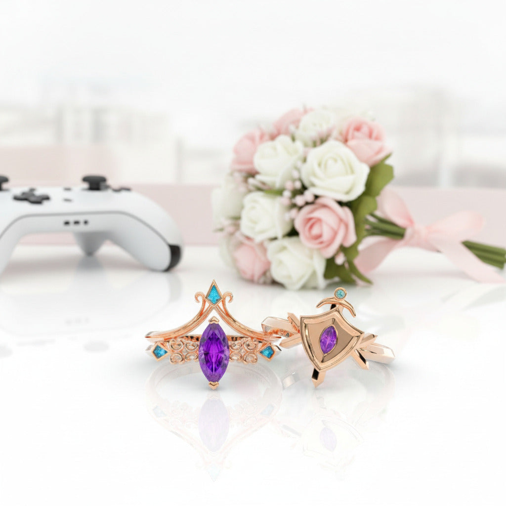 Paladin's Shield Ring (Unisex)- 14k Yellow Gold Video Game Inspired Rings-Black Diamonds New York