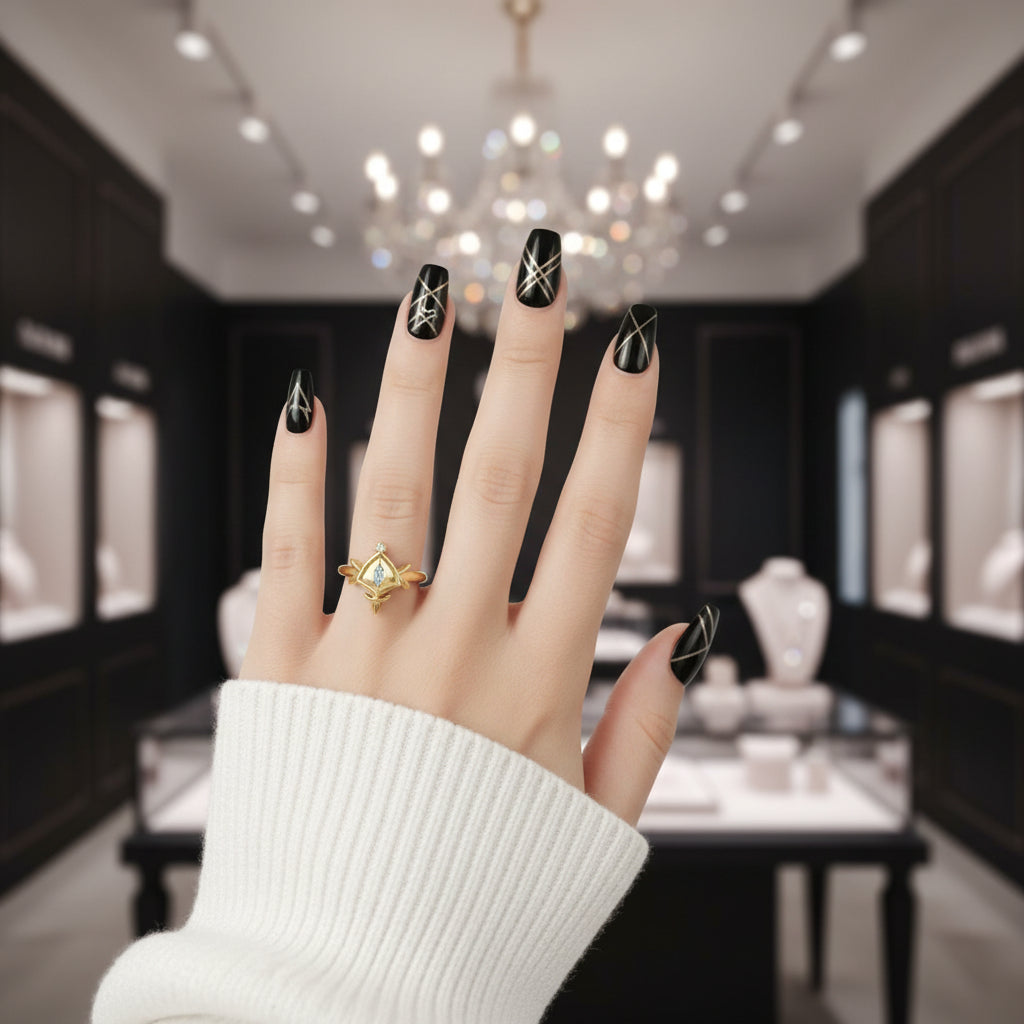 Paladin's Shield Ring (Unisex)- 14k Yellow Gold Video Game Inspired Rings-Black Diamonds New York