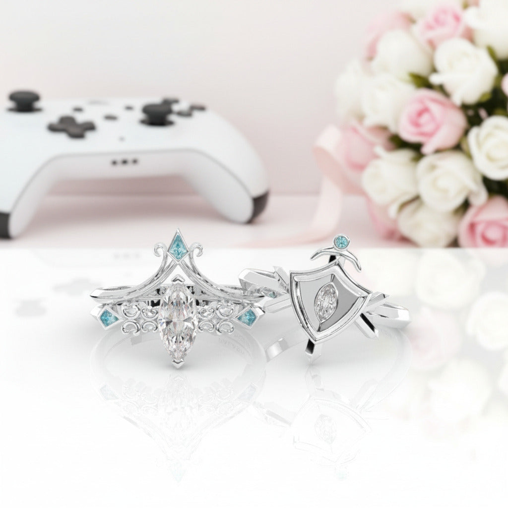 Paladin's Shield Ring (Unisex)- 14k Yellow Gold Video Game Inspired Rings-Black Diamonds New York