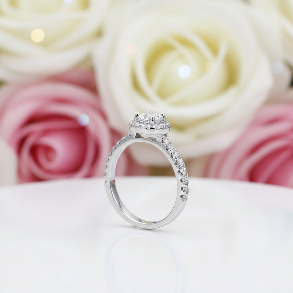 Pave Diamond Halo Engagement Ring-Black Diamonds New York