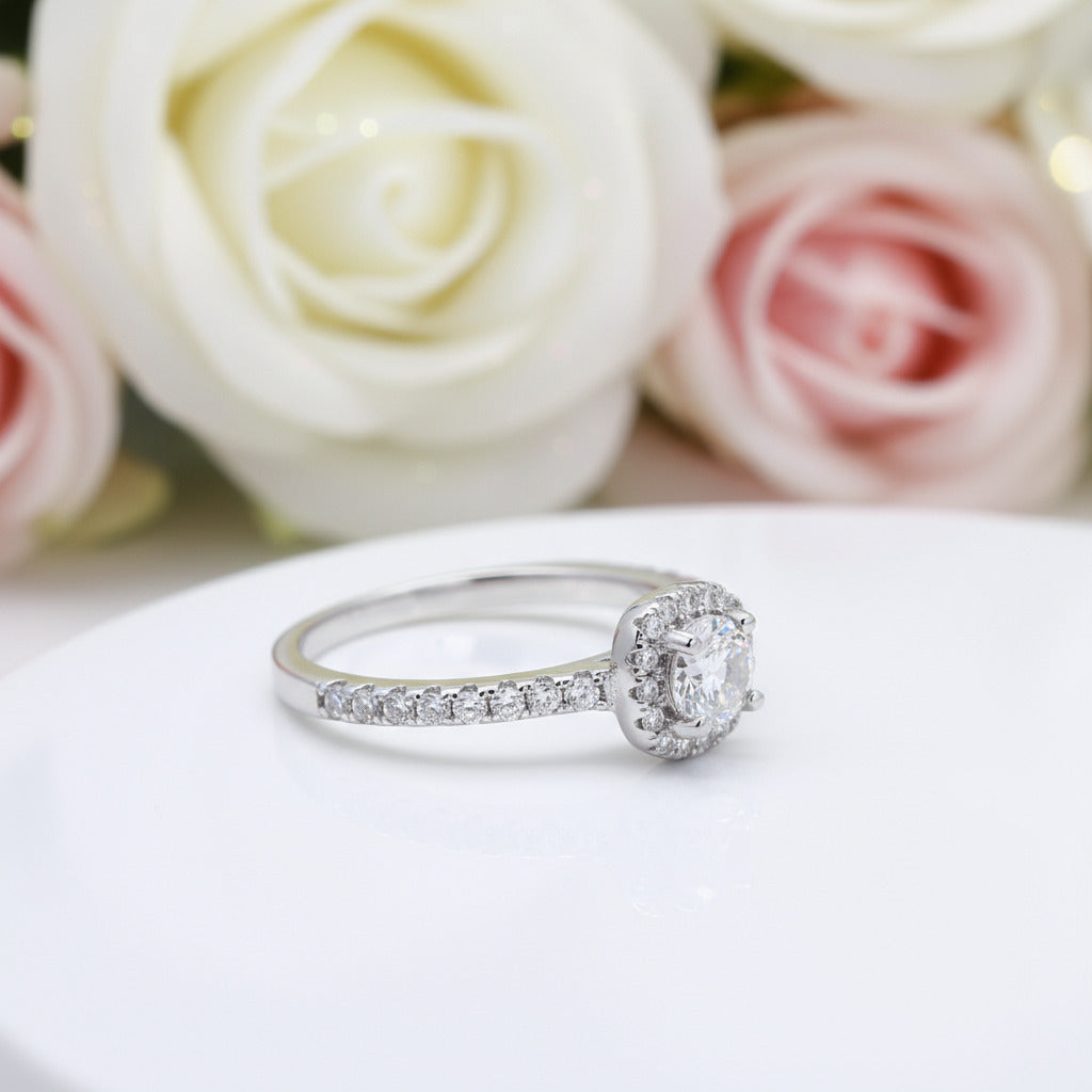 Pave Diamond Halo Engagement Ring-Black Diamonds New York