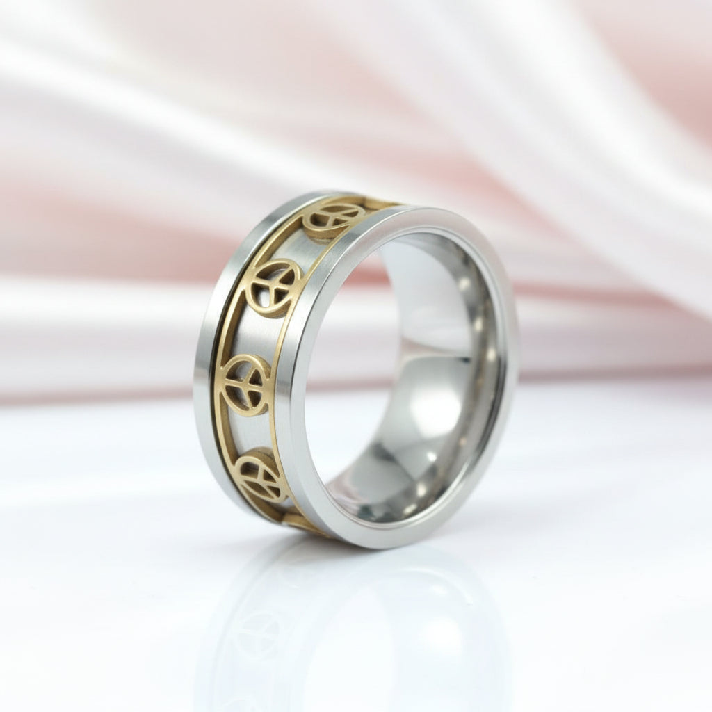 Peace Symbol Spin Men's Ring Band-Black Diamonds New York