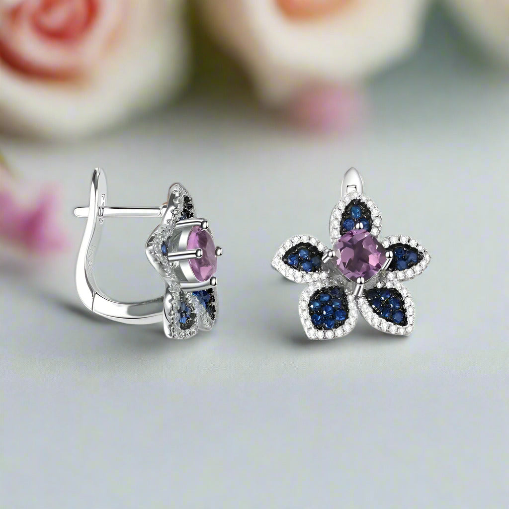 Peach Blossom Flower Studs Earrings-Black Diamonds New York