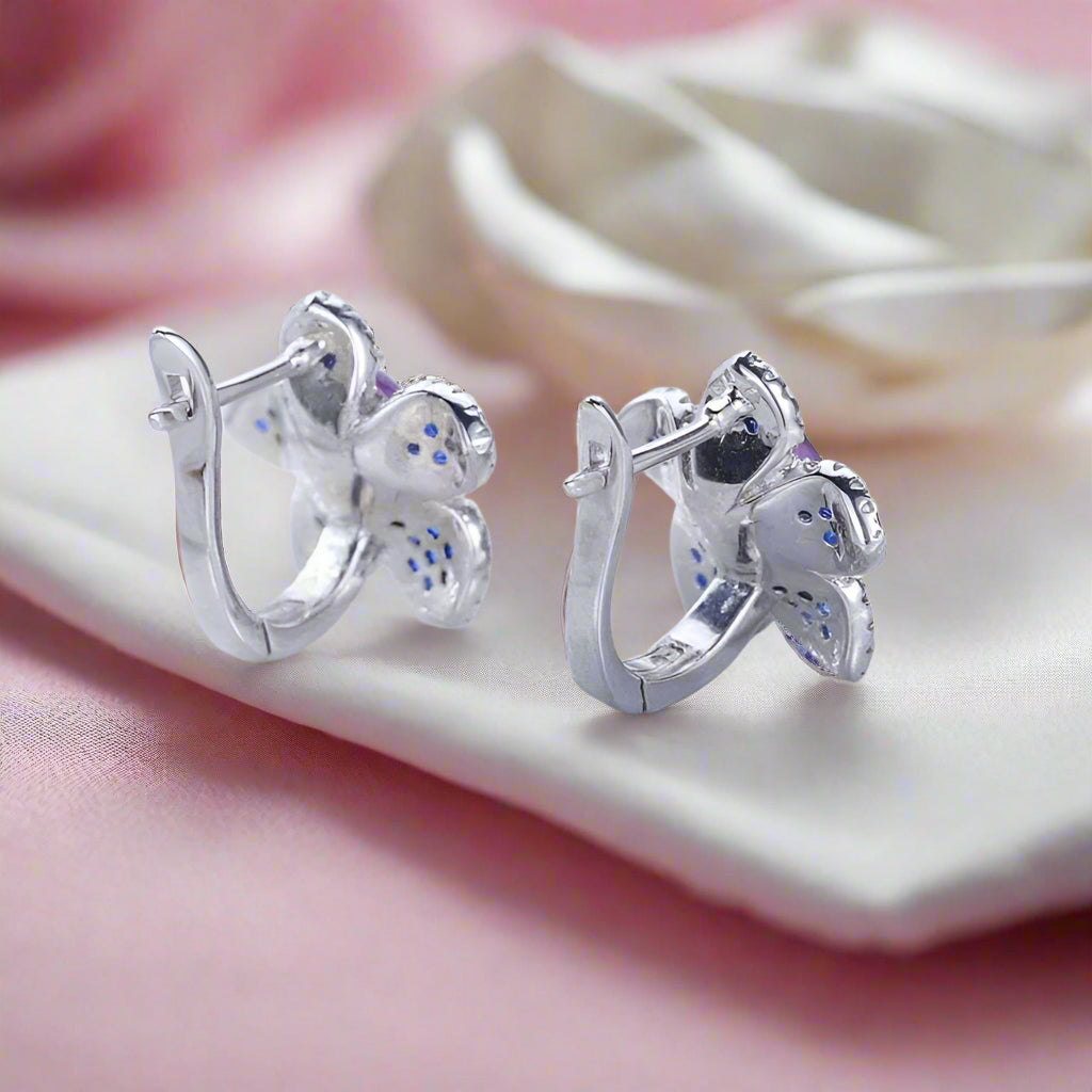 Peach Blossom Flower Studs Earrings-Black Diamonds New York