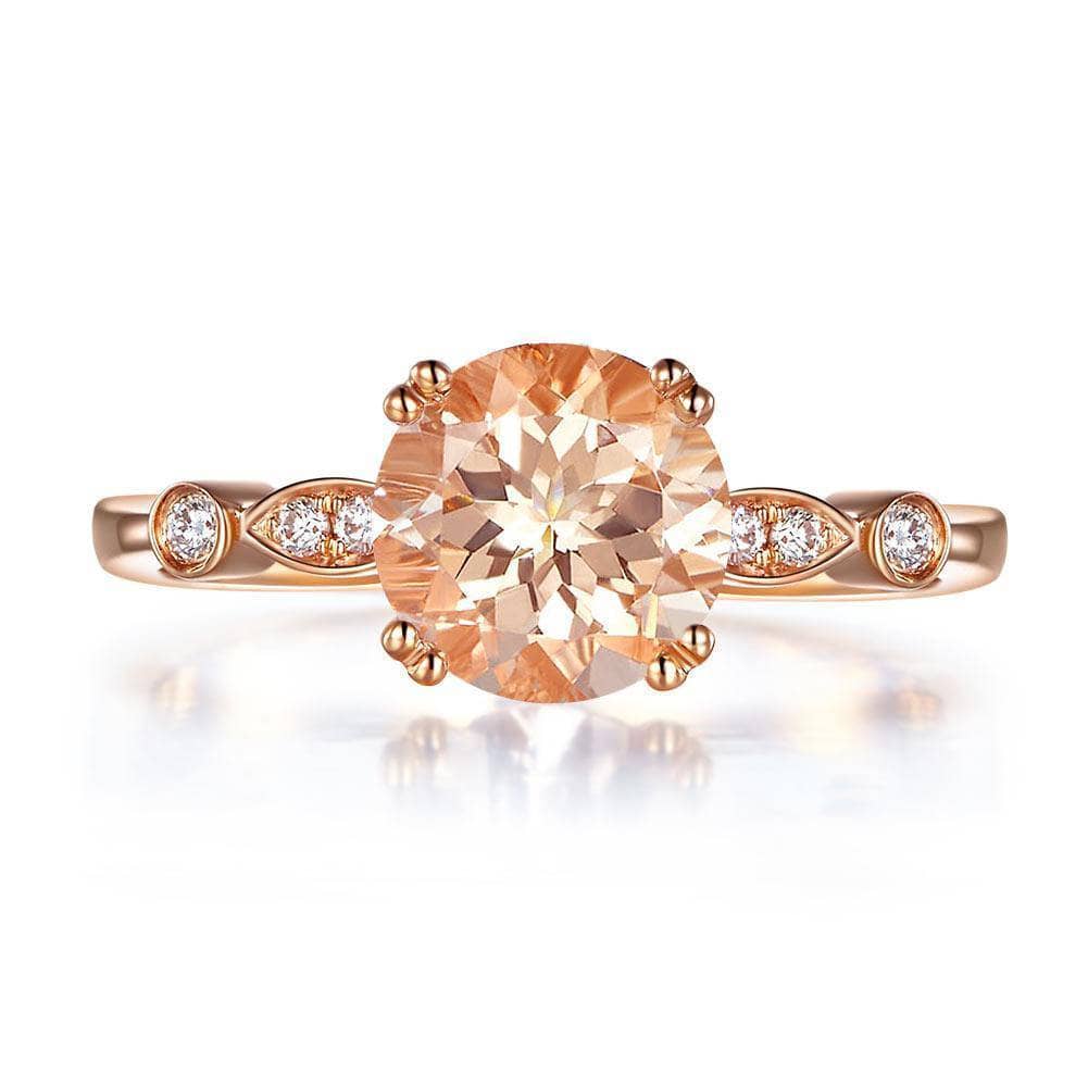 Peach Morganite 14K Rose Gold Natural Diamond Ring-Black Diamonds New York