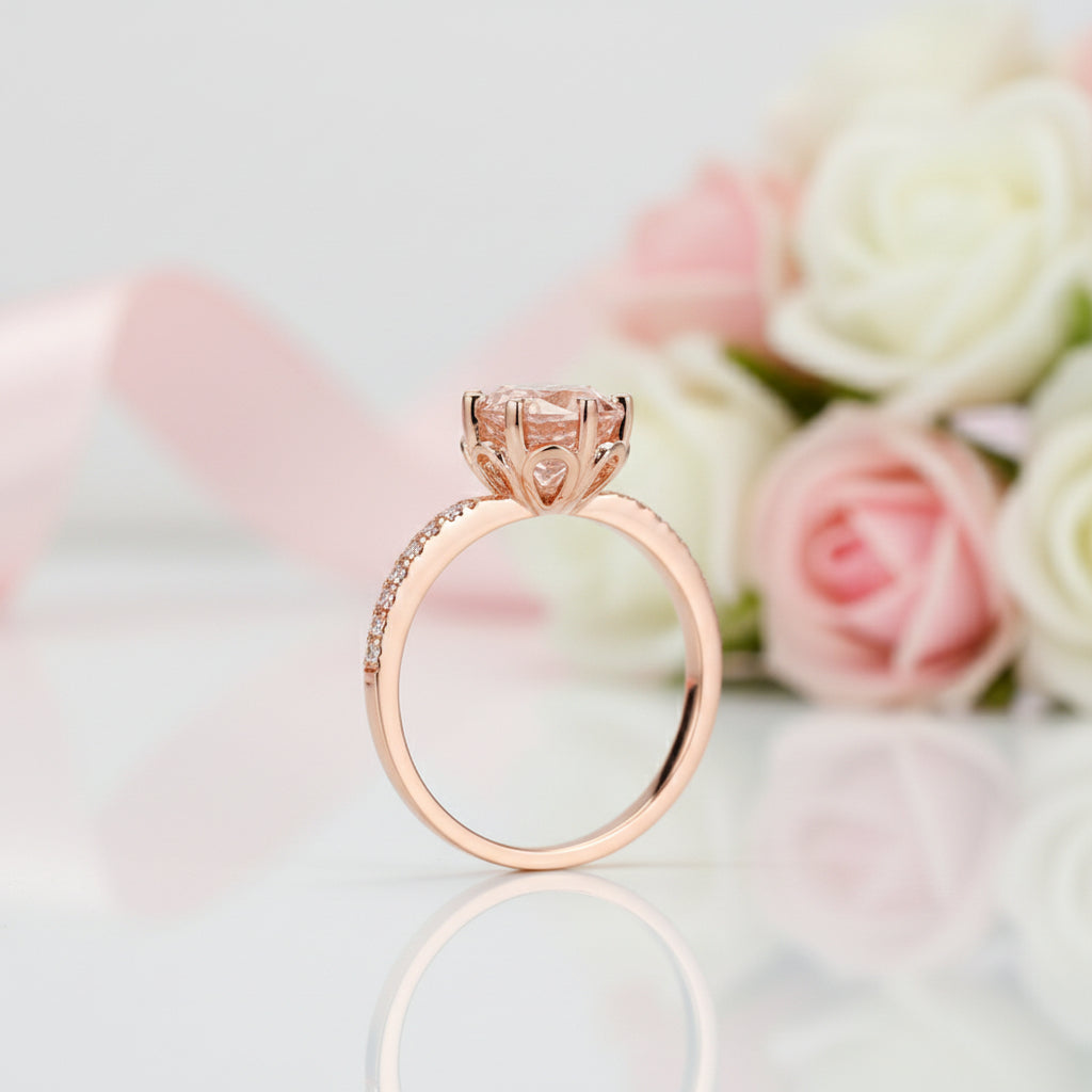 Peach Morganite 14k Rose Gold Ring-Black Diamonds New York