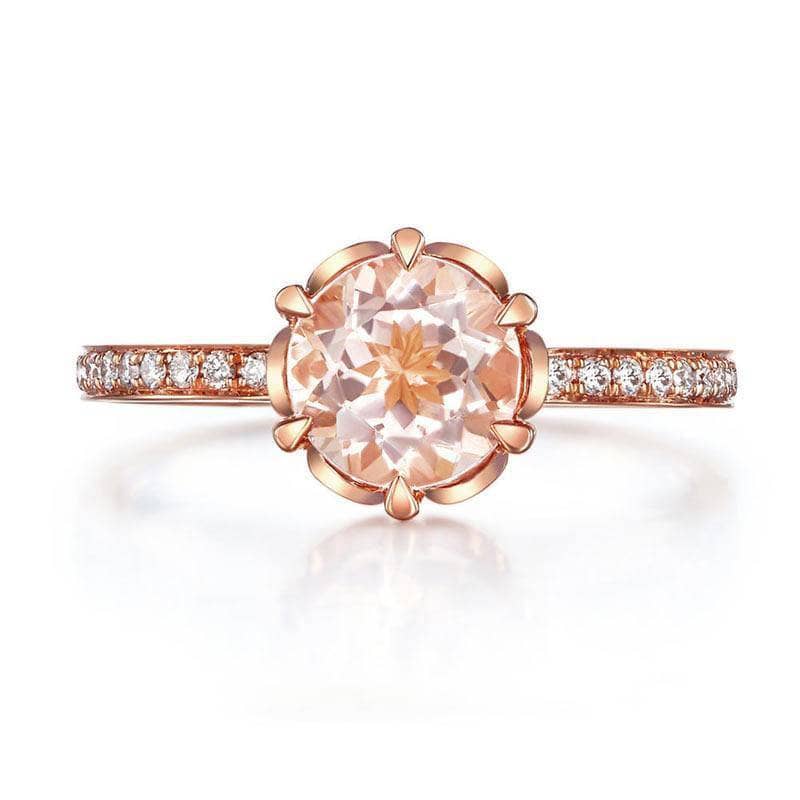Peach Morganite Natural Diamonds 14K Rose Gold Ring-Black Diamonds New York