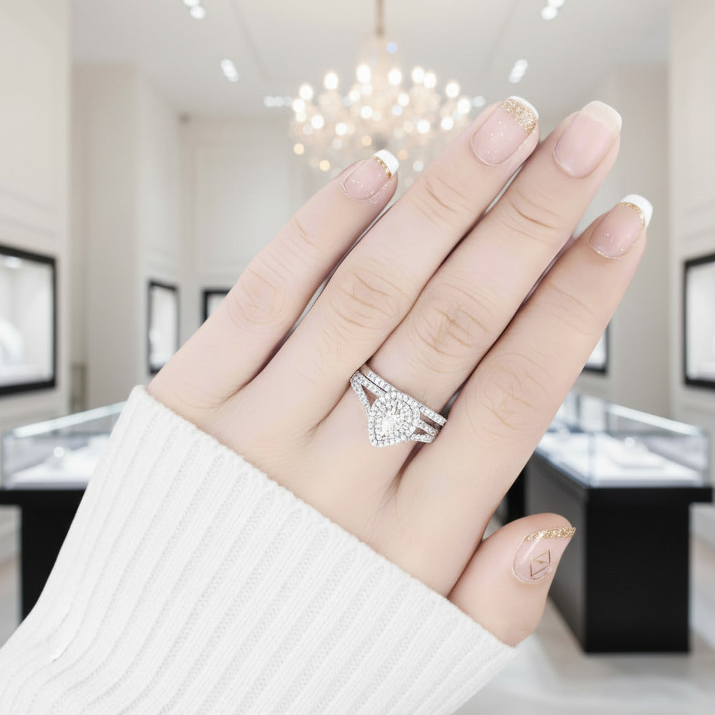 Pear Cut 1.2 Carat Diamond Option Ring Set-Black Diamonds New York