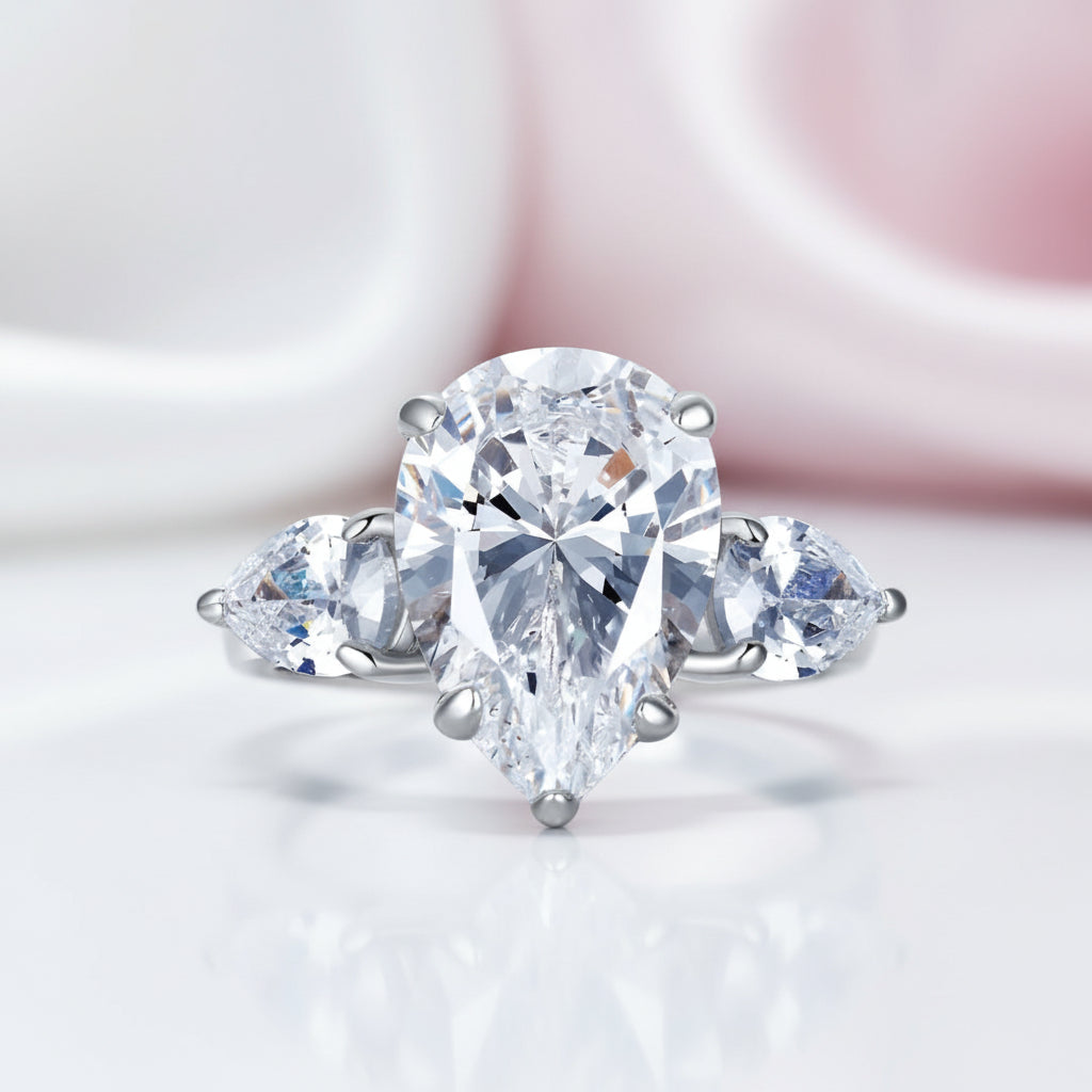 4.0 Ct Pear Cut Diamond Option Three-Stone Ring-Black Diamonds New York