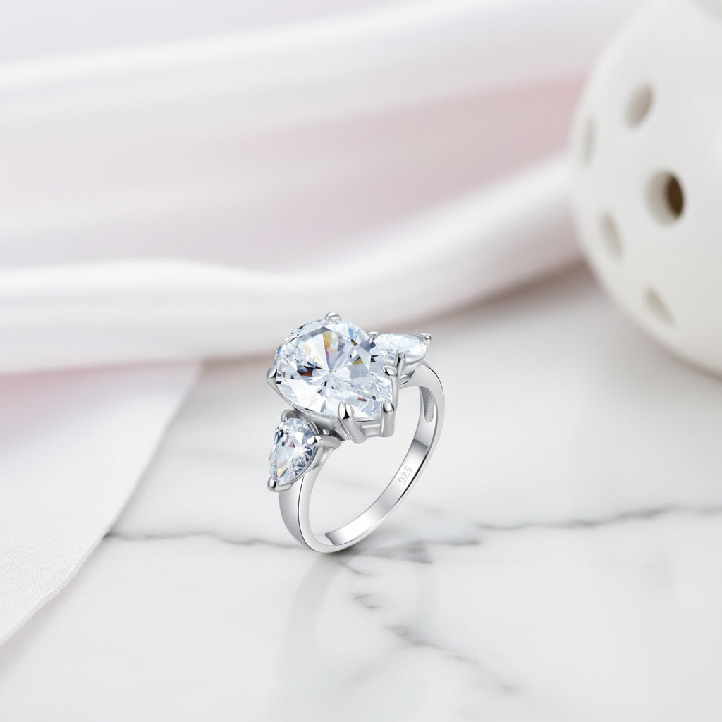 4.0 Ct Pear Cut Diamond Option Three-Stone Ring-Black Diamonds New York