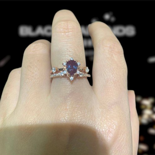 Pear Cut Alexandrite Water Drop Engagement Ring Set - Black Diamonds New York