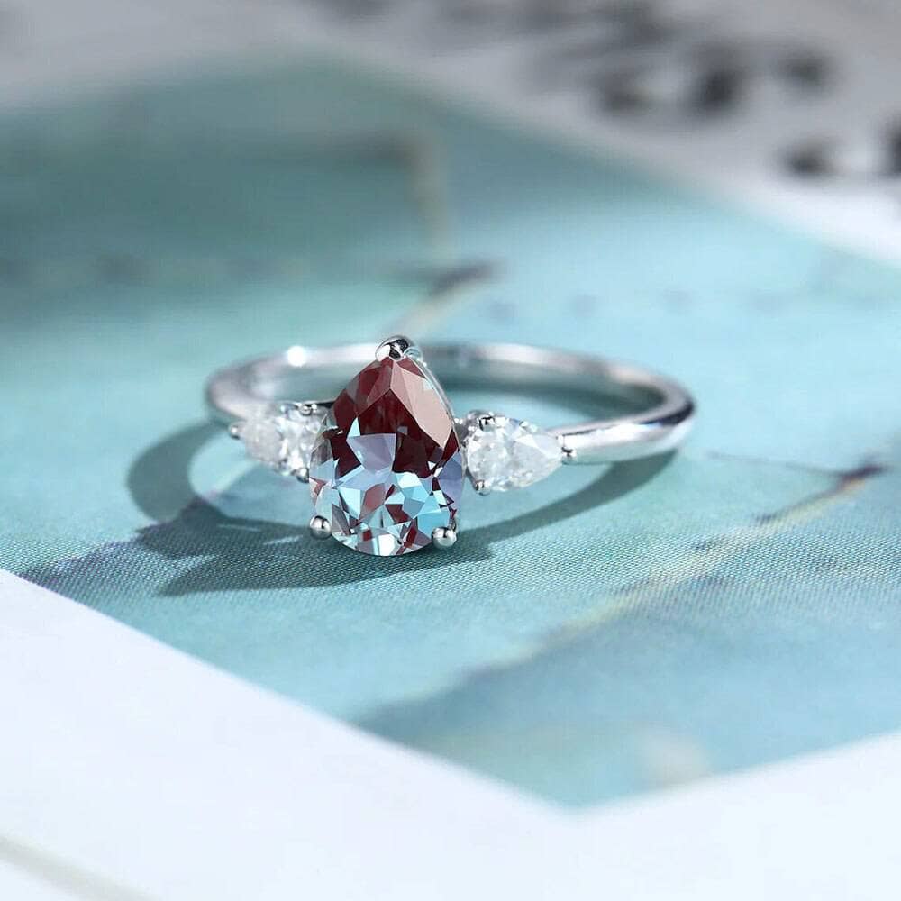 Pear Cut Alexandrite with Moissanite Engagement Ring-Black Diamonds New York