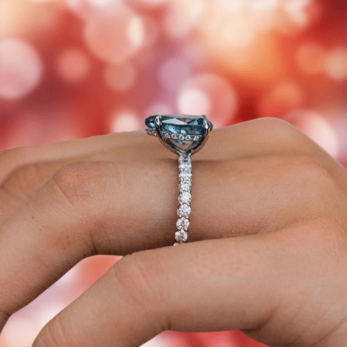 Pear Cut Blue Sapphire Engagement Ring-Black Diamonds New York