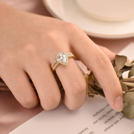 Pear Cut Created Diamond Wedding Ring Set-Black Diamonds New York