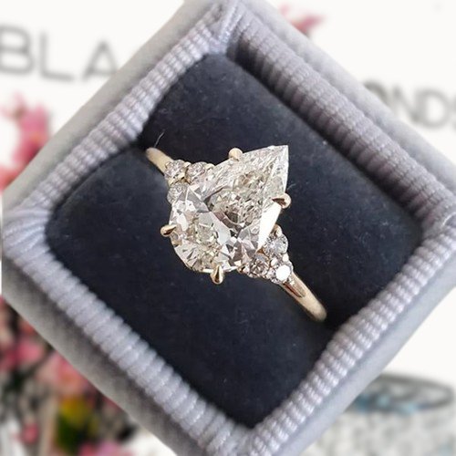 Pear Cut Moissanite Diamonds Engagement Ring - Black Diamonds New York