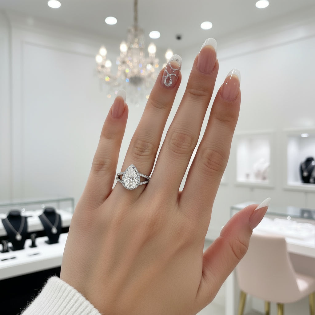 Pear Cut Diamonds Halo Engagement Ring-Black Diamonds New York