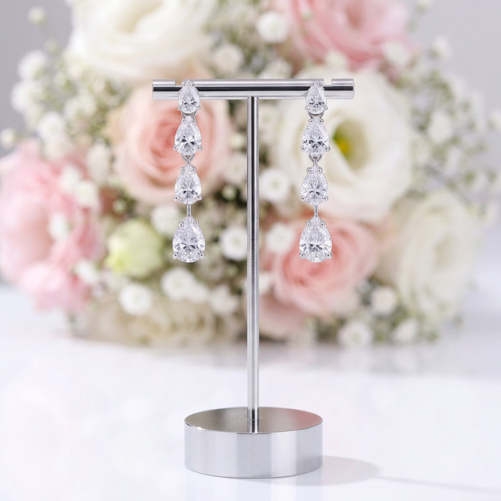 Pear Cut White Sapphire Drop Earrings-Black Diamonds New York