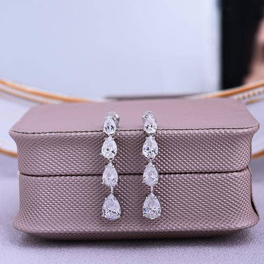 Pear Cut White Sapphire Drop Earrings-Black Diamonds New York