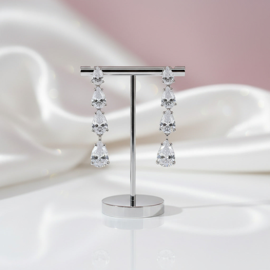 Pear Cut White Sapphire Drop Earrings-Black Diamonds New York