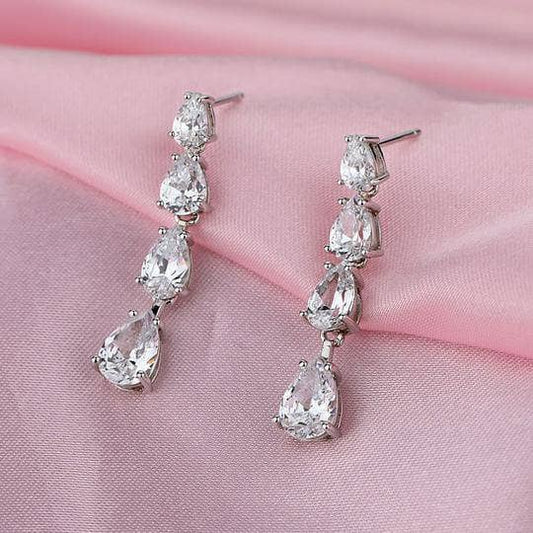Pear Cut White Sapphire Drop Earrings - Black Diamonds New York