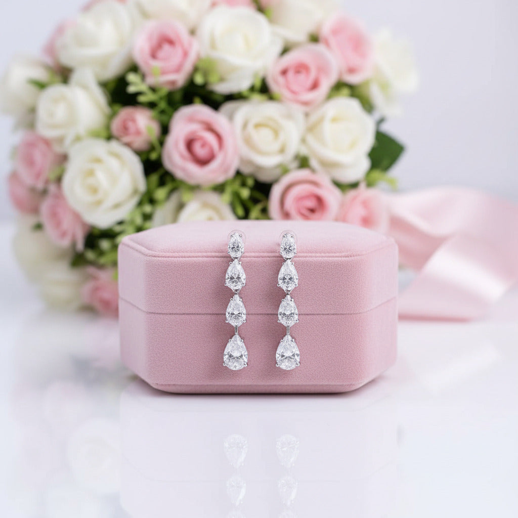 Pear Cut White Sapphire Drop Earrings-Black Diamonds New York