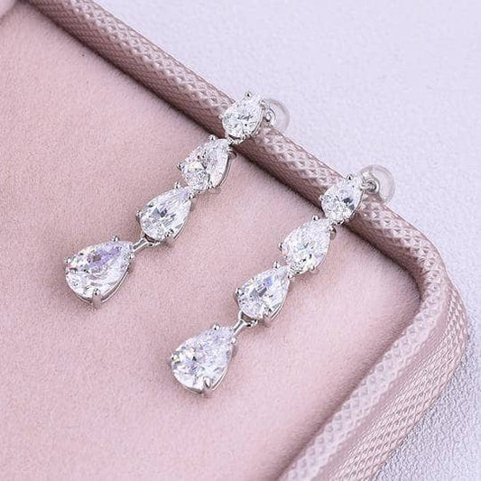 Pear Cut White Sapphire Drop Earrings-Black Diamonds New York