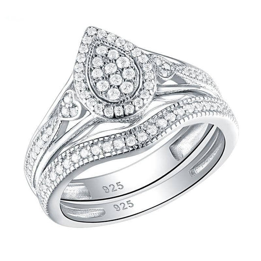 Pear Shape Round Cut Created Diamond Ring Set - Black Diamonds New York-Black Diamonds New York