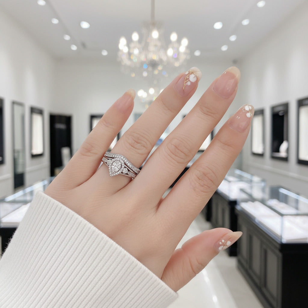 Pear Shape Round Cut Diamond Option Vintage Ring Set-Black Diamonds New York